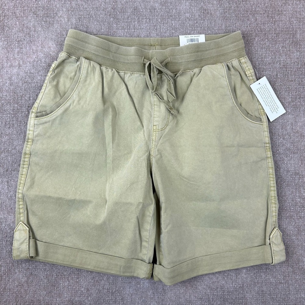 Style & Co Cuffed Shorts Womens S Petite Green Ribbed Waistband Drawstring